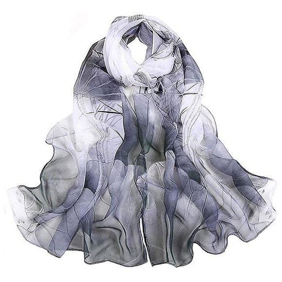 Scarfs Lightweight Print Floral-Black - Picture 1 of 4